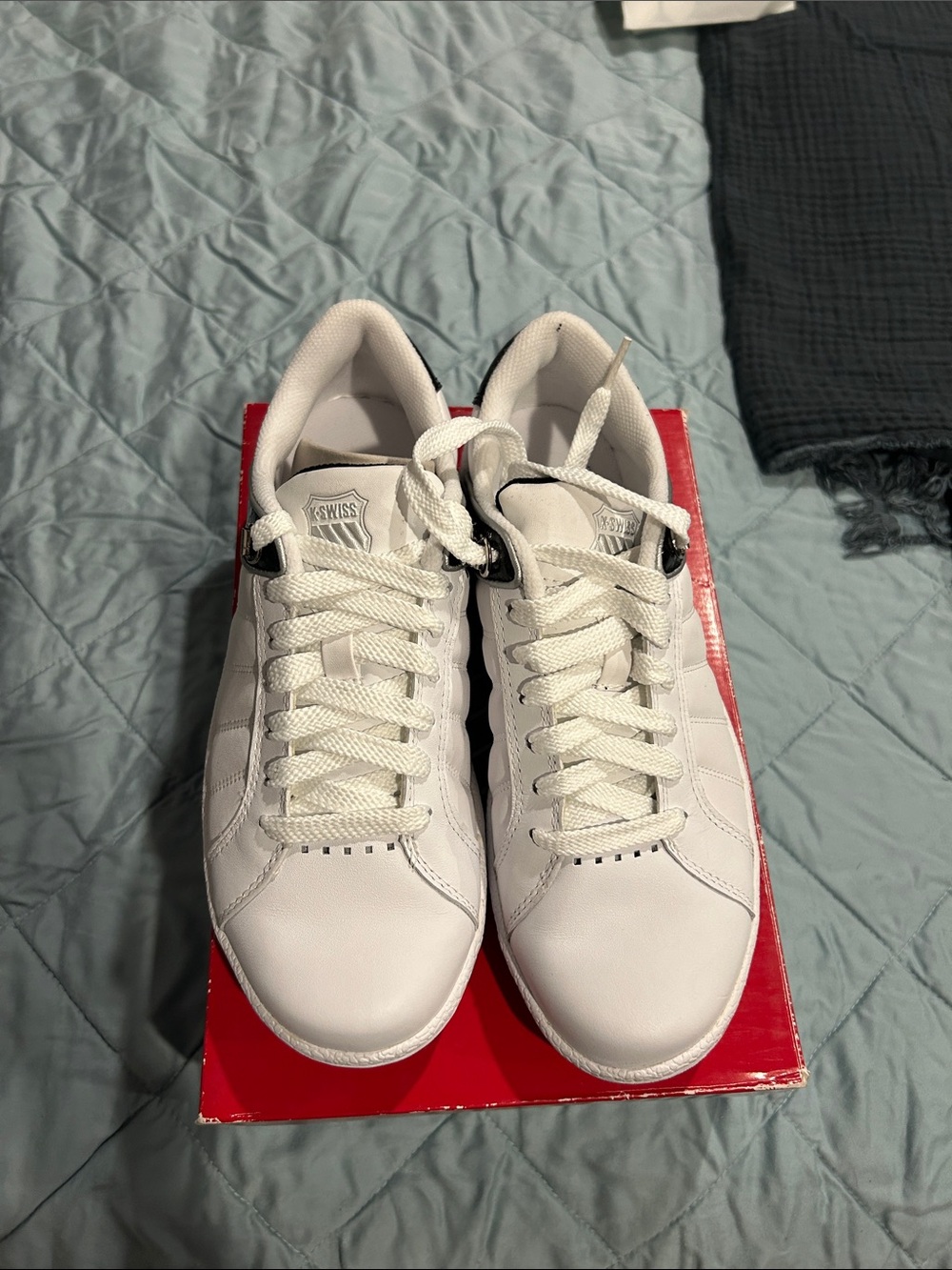 K-Swiss White Low-Top Lace-Up Sneakers with Black Trim